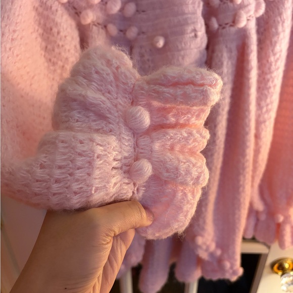 Vintage 70s chunky knit Pom Pom sweater cardigan - Picture 3 of 5